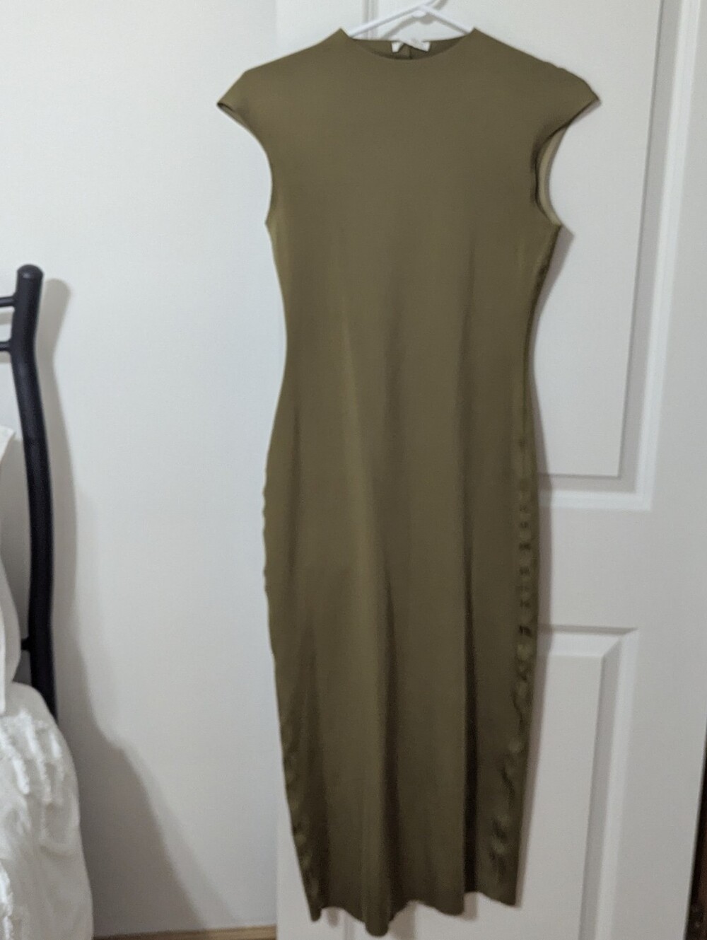 Zara Women's Olive Green Cap-Sleeve Midi Dress